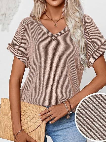 Women’S Fashion Colorblock Twist V-Neck Tee
