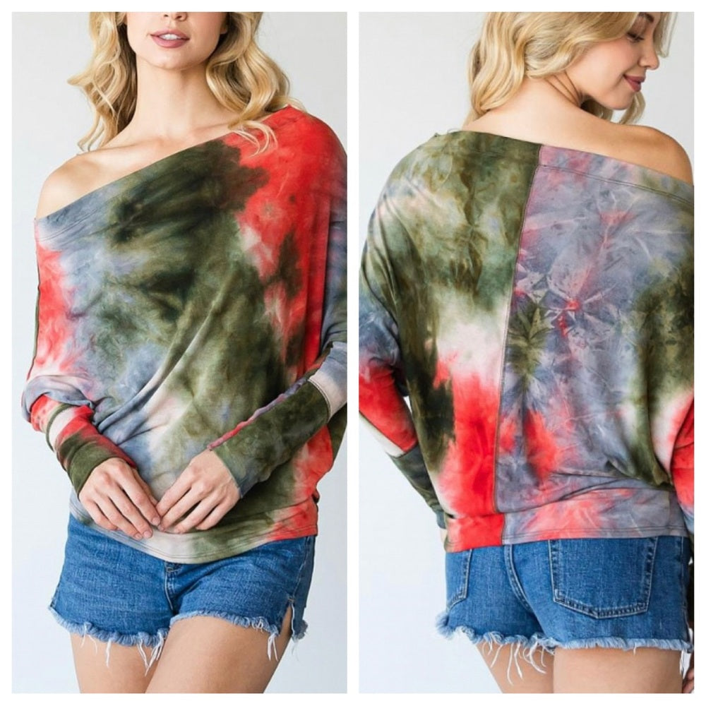 NWT CY Fashion Tie Dye Dolman Off the Shoulder Top - Sizes S and L available