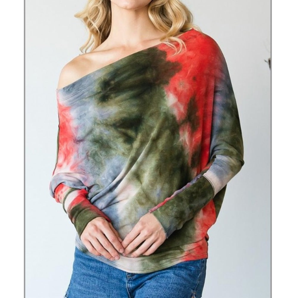 NWT CY Fashion Tie Dye Dolman Off the Shoulder Top - Sizes S and L available